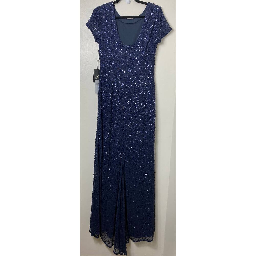 NWT ADRIANNA PAPELL DRESS GOWN 10 NAVY BLUE MOTHER OF THE BRIDE EVENING FORMAL - Picture 3 of 16
